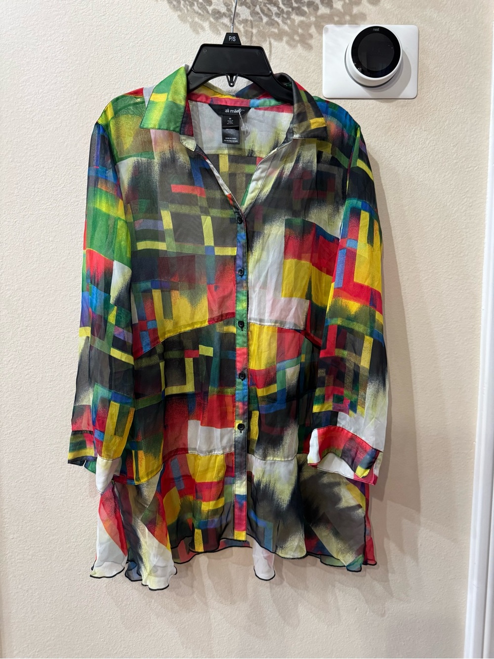 All Saints Multicolor Geometric Sheer Button-Up Shirt - Men